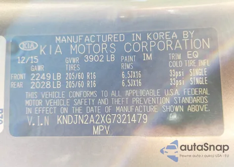 2016 Kia Soul из США, поврежденный, VIN KNDJN2A2XG7321479